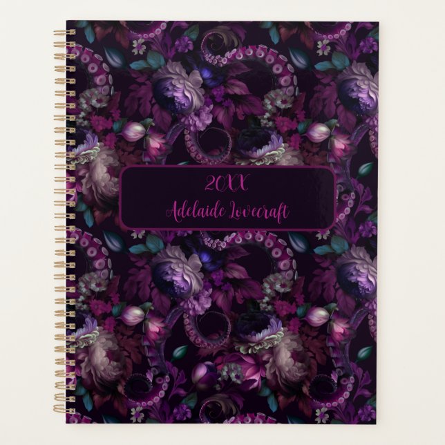 Gothic Dark Pink Tentacle With Flower Personalised Planner (Front)