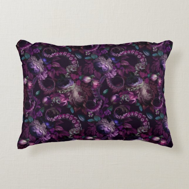 Gothic Dark Pink Tentacle With Flowers Decorative Cushion (Front)