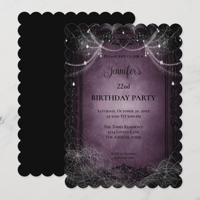 Gothic Dark Purple Birthday Invitation (Front/Back)