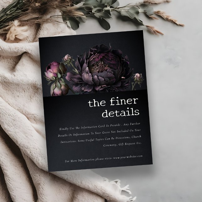 Gothic Dark Purple Black Peony Wedding Details Enclosure Card (Creator Uploaded)