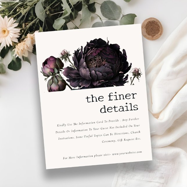 Gothic Dark Purple Black Peony Wedding Details Enclosure Card (Creator Uploaded)