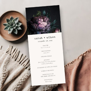 Gothic Dark Purple Black Peony Wedding Program Invitation