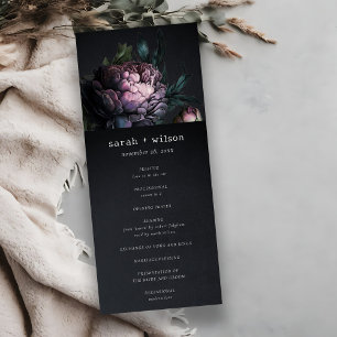 Gothic Dark Purple Black Peony Wedding Program Invitation