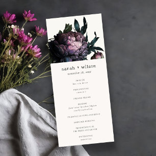 Gothic Dark Purple Black Peony Wedding Program Invitation