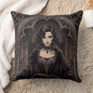 Gothic Dark Queen Vampire Royalty Fantasy Portrait Cushion