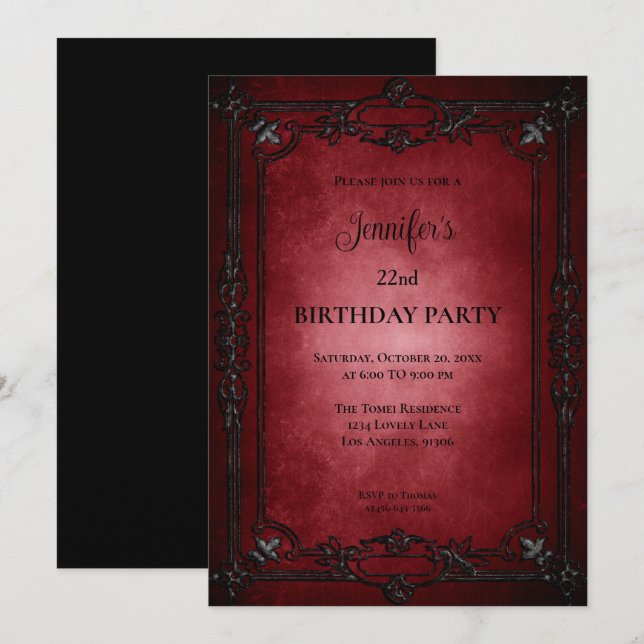 Gothic Dark Red Birthday Invitation (Front/Back)