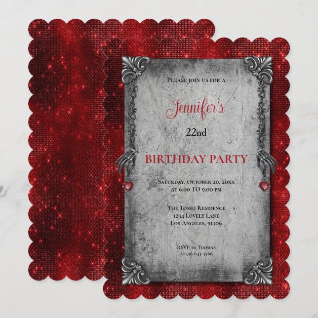 Gothic Dark Red Birthday invitation (Front/Back)