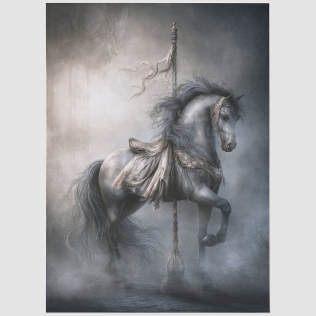 Gothic, Dark Romance Carousel Horse for Decoupage Tissue Paper (Front)