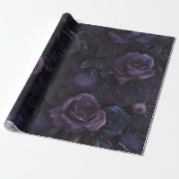 Gothic Dark Romance Purple Roses Wrapping Paper