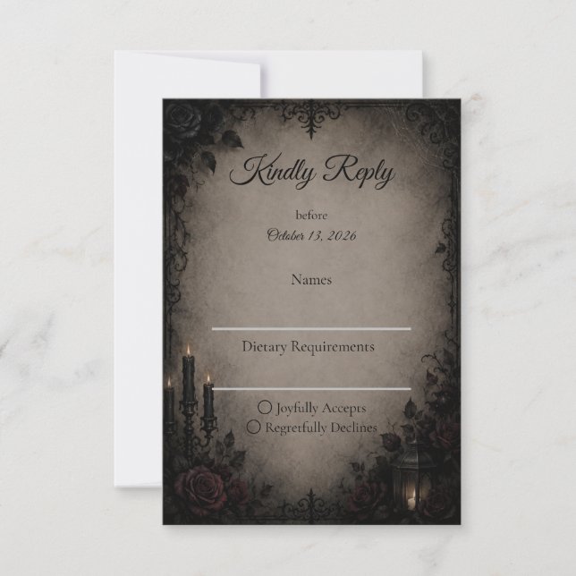 Gothic Dark Romance Wedding RSVP Card (Front)