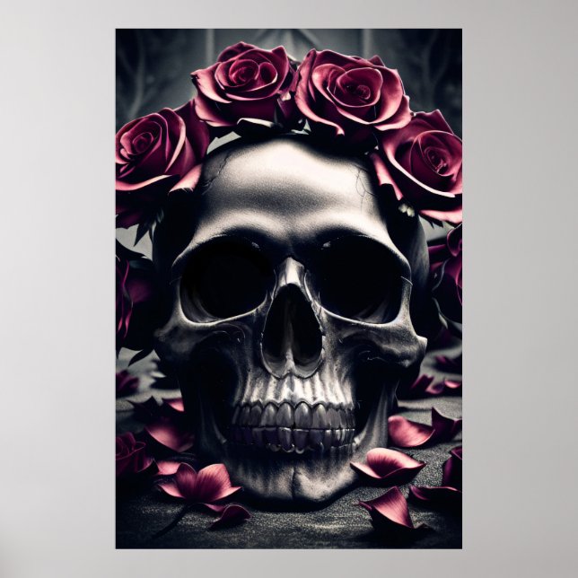 Gothic Dark Rose & Skull Poster (Front)