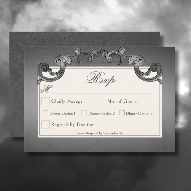 Gothic Dark Skeletons & Rose Heart Wedding RSVP Card (Gothic Dark Skeletons & Rose Heart Wedding Response Card)
