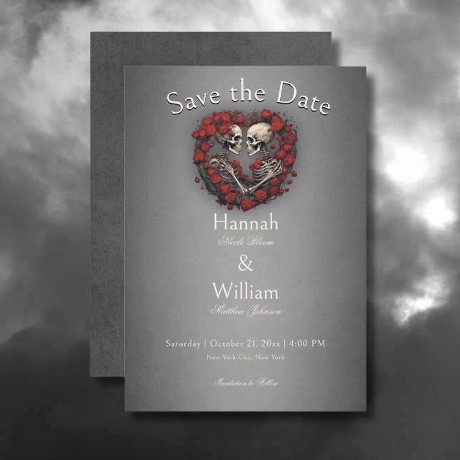 Gothic Dark Skeletons & Rose Heart Wedding Save The Date (Gothic Dark Skeletons & Rose Heart Wedding Save the Date Card)