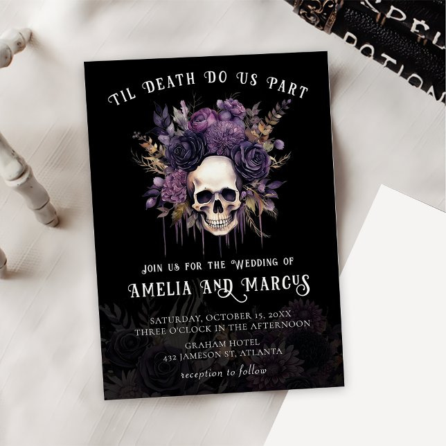 Gothic Dark Skull Floral Halloween Wedding Invitation (Creator Uploaded)