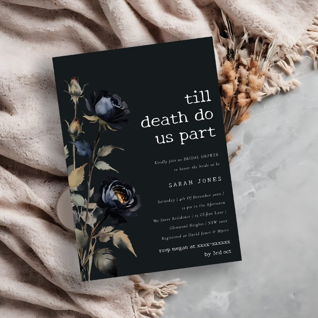 Gothic Dark Watercolor Black Rose Bridal Shower Invitation (Creator Uploaded)