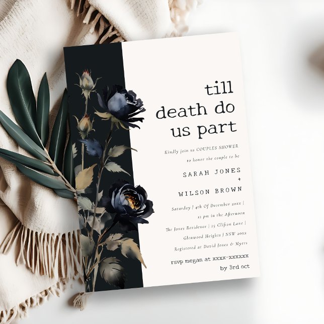 Gothic Dark Watercolor Black Rose Couples Shower Invitation (Creator Uploaded)