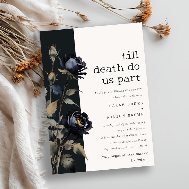 Gothic Dark Watercolor Black Rose Engagement Invitation (Creator Uploaded)