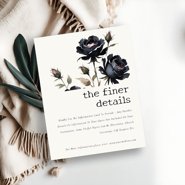 Gothic Dark Watercolor Black Rose Wedding Detail Enclosure Card (Creator Uploaded)