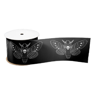 Gothic Death Head Hawk Moth Black and White Satin Ribbon