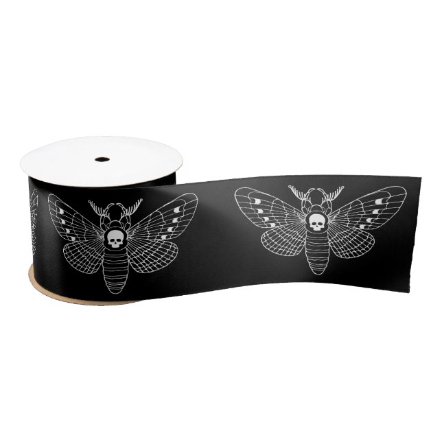 Gothic Death Head Hawk Moth Black and White Satin Ribbon (Spool)