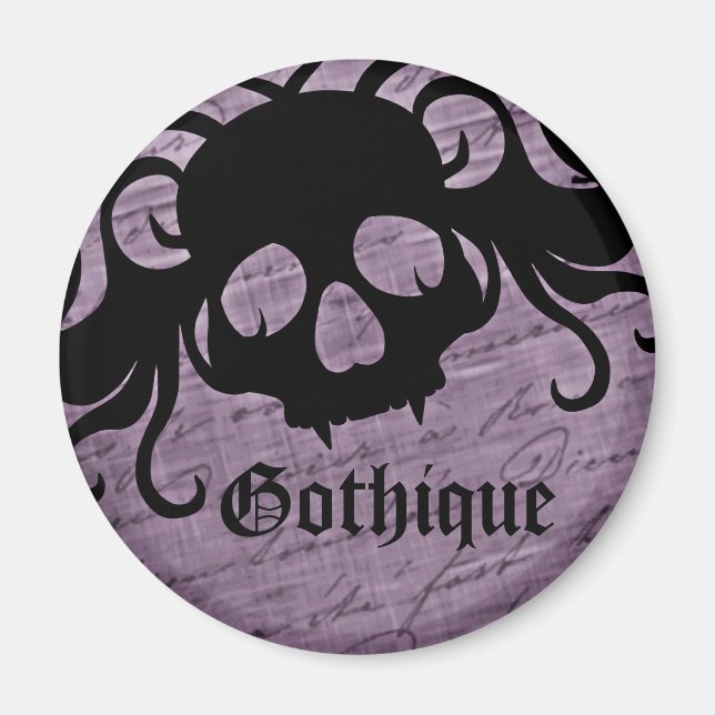 gothic death head with black and purple magnet (Front)