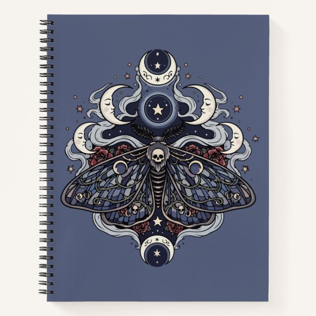 Gothic Death Moth and Moon Phases Notebook (Front)