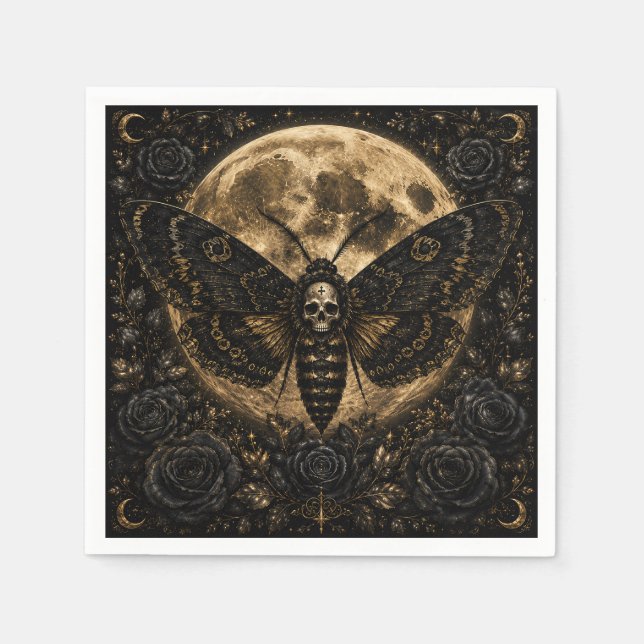 Gothic Death Moth Wedding Paper Napkins (Front)