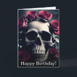 Gothic Death Skull and Roses Birthday Card<br><div class="desc">A dark and gothic painting of a human skull surrounded by pale gothic roses and petals, featuring a creepy desaturated gothic atmosphere and otherworldly atmosphere, this birthday card is perfect for lovers of dark gothic skulls and dark romantic gothic flowers and roses, giving a unique birthday message with this unique...</div>