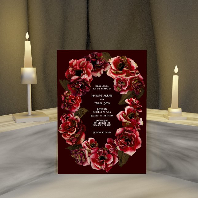 Gothic Decaying Roses on Dark Crimson - Wedding Invitation (Creator Uploaded)