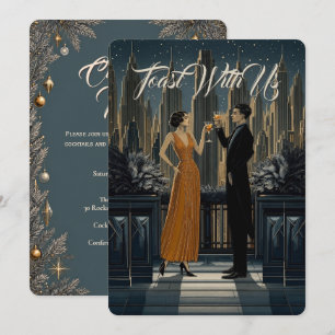 Gothic Deco Skyline Toast Christmas Party Invitation
