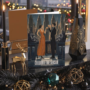 Gothic Deco Skyline Toast Modern Holiday Card