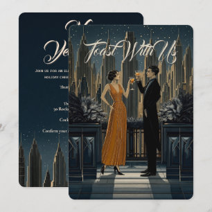 Gothic Deco Skyline Toast New Years Eve Party Invitation