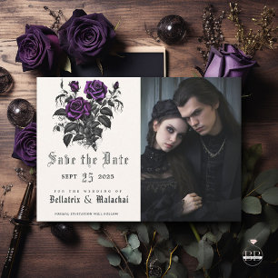Gothic Deep Amethyst Purple Rose Your Photo Save The Date