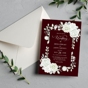Gothic Deep Burgundy Tropical Roses Wedding Invitation