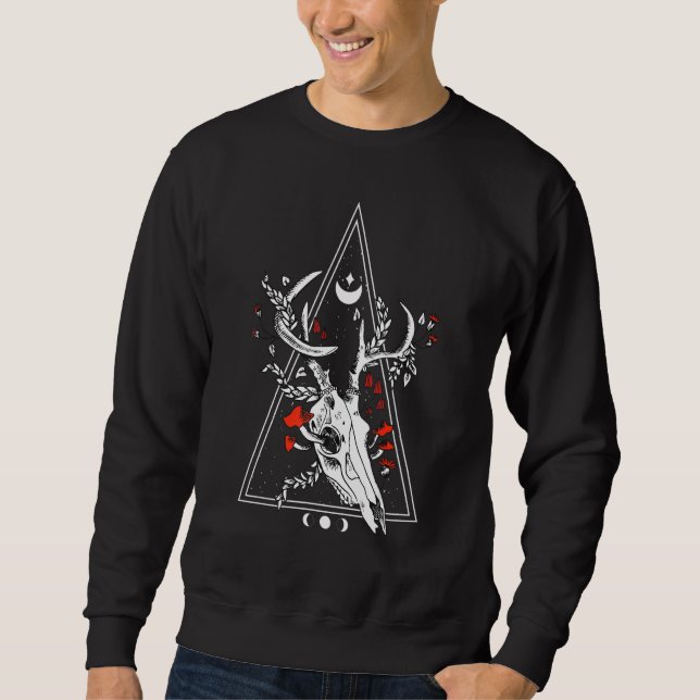 Gothic Deer Skull Moon Phase Witch Occult Sweatshirt (Front)