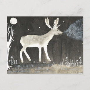 Gothic Deer, Stag at Night Ink Painting Postcard