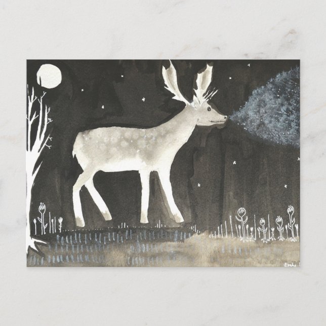 Gothic Deer, Stag at Night Ink Painting Postcard (Front)