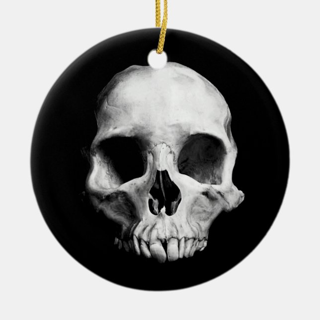 Gothic deformed skull ceramic tree decoration (Front)