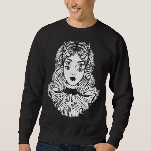 Gothic Devil Girl Satanic Goth Occult Occultism Ha Sweatshirt (Front)