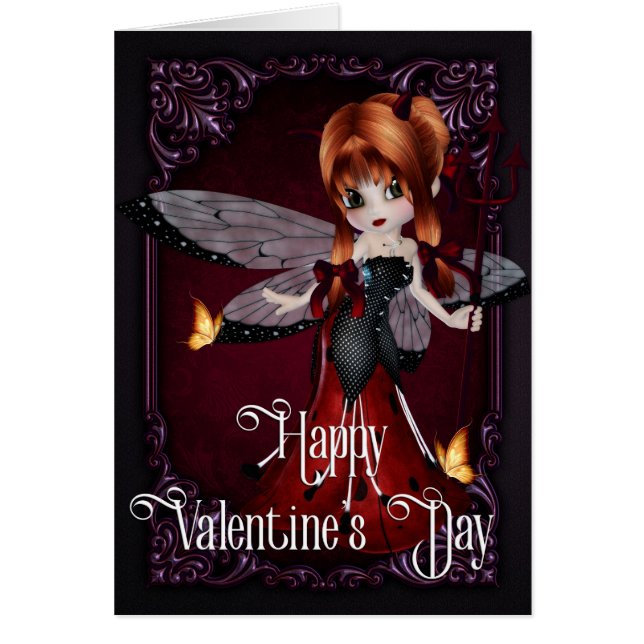 Gothic Devil Ladybug Happy Valentine's Day Card (Front)