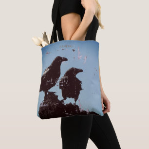 Gothic, Distressed Raven design Tote Bag