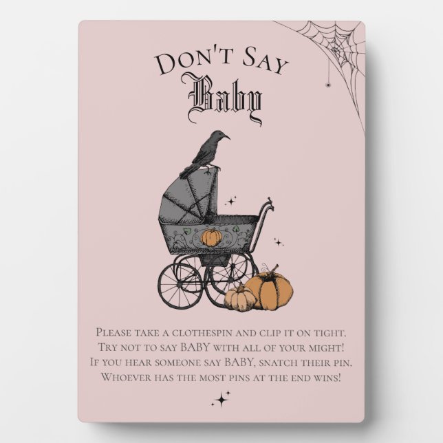 Gothic Don't Say Baby Pink Baby Shower Game Plaque (Front)