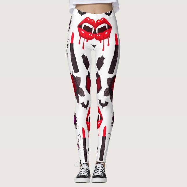 Gothic Dracula Lady Pattern Spooky Feminine  Leggings (Front)