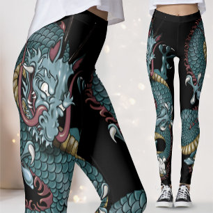 Gothic Dragon Tattoo on Black Leggings