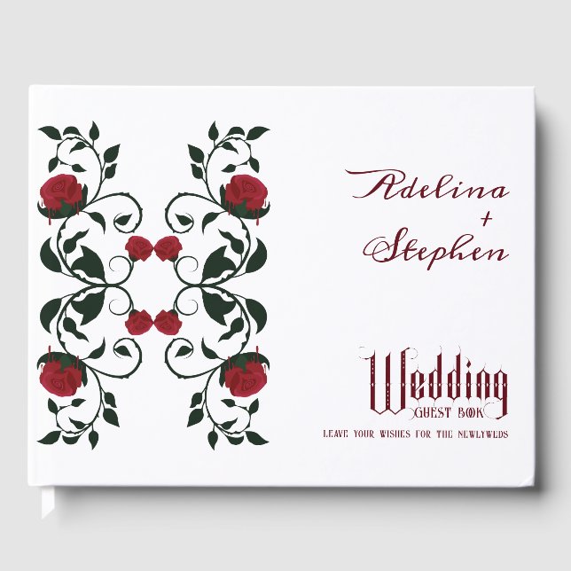 Gothic Dripping Red Roses Moody Wedding Guest Book (Front)