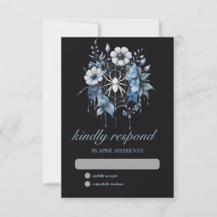 Gothic Dusty Blue Floral Spider Web Handfasting RSVP Card