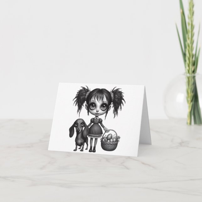 Gothic Easter Girl and Dachshund Card (Front)