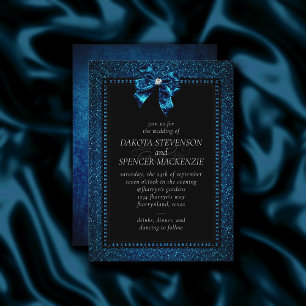 Gothic Elegance   Aquamarine Blue Bow Dark Moody Invitation