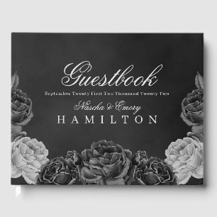 Gothic Elegance Grey Monochrome Rose Wedding Guest Book