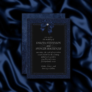 Gothic Elegance   Sapphire Blue Bow Moody Wedding Invitation